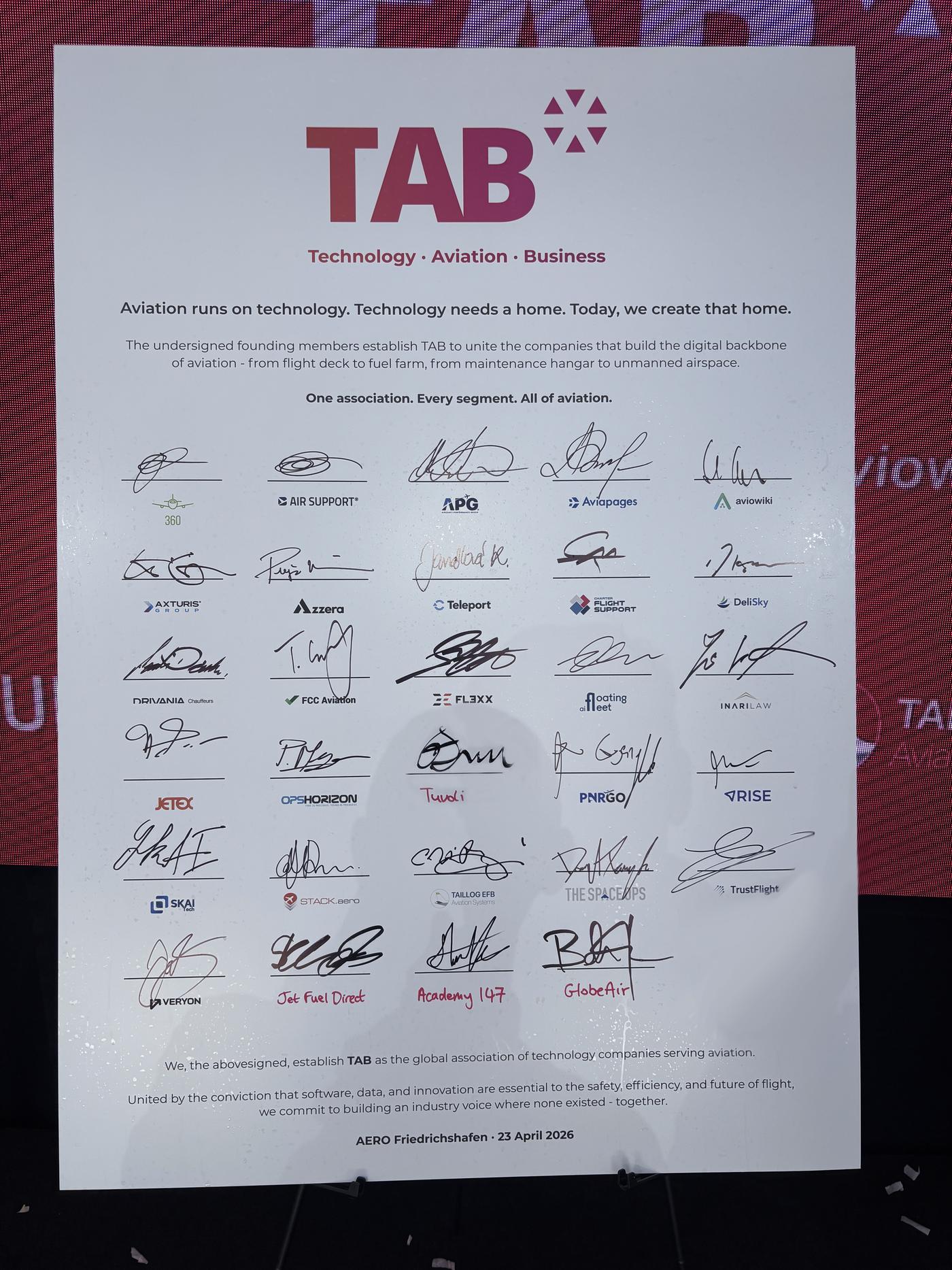 The signed TAB* founding charter from AERO Friedrichshafen 2026
